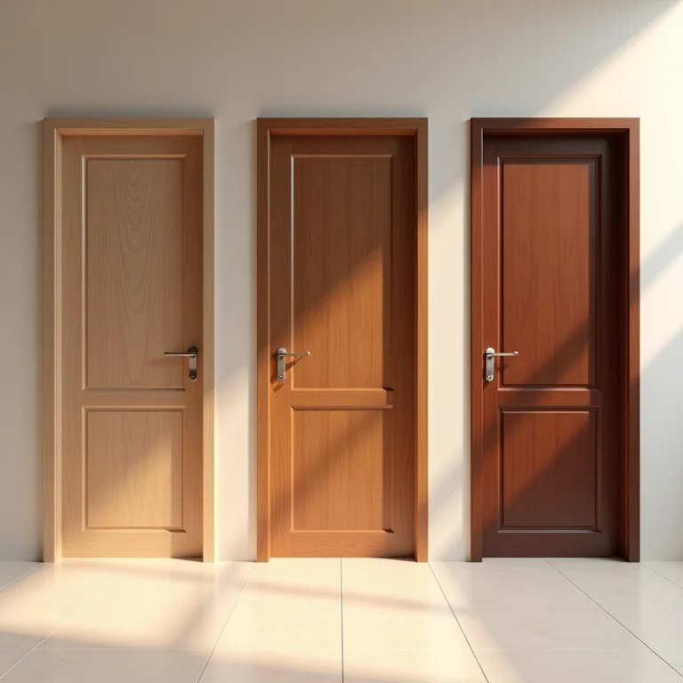 Amostras de porta com acabamentos fosco, acetinado e brilhante