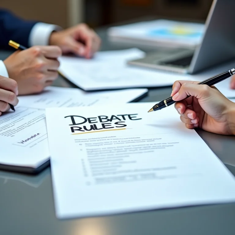 Anotações com regras e diretrizes para um debate.