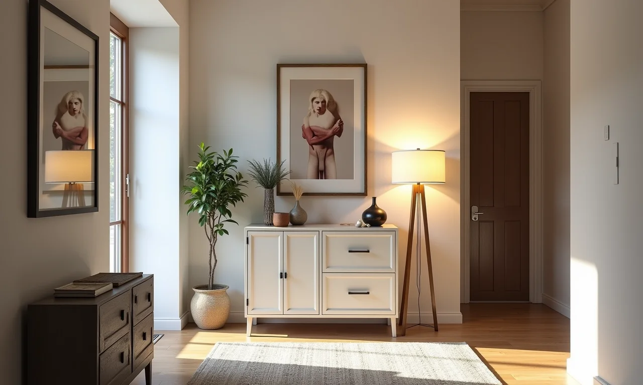 Aparador decorativo na entrada de casa.