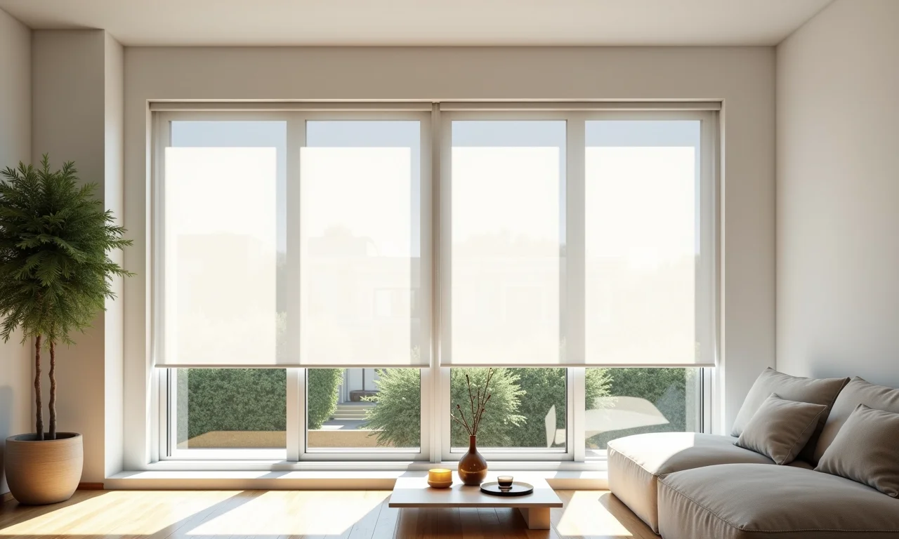 Apartamento claro e arejado com persianas rolô modernas.