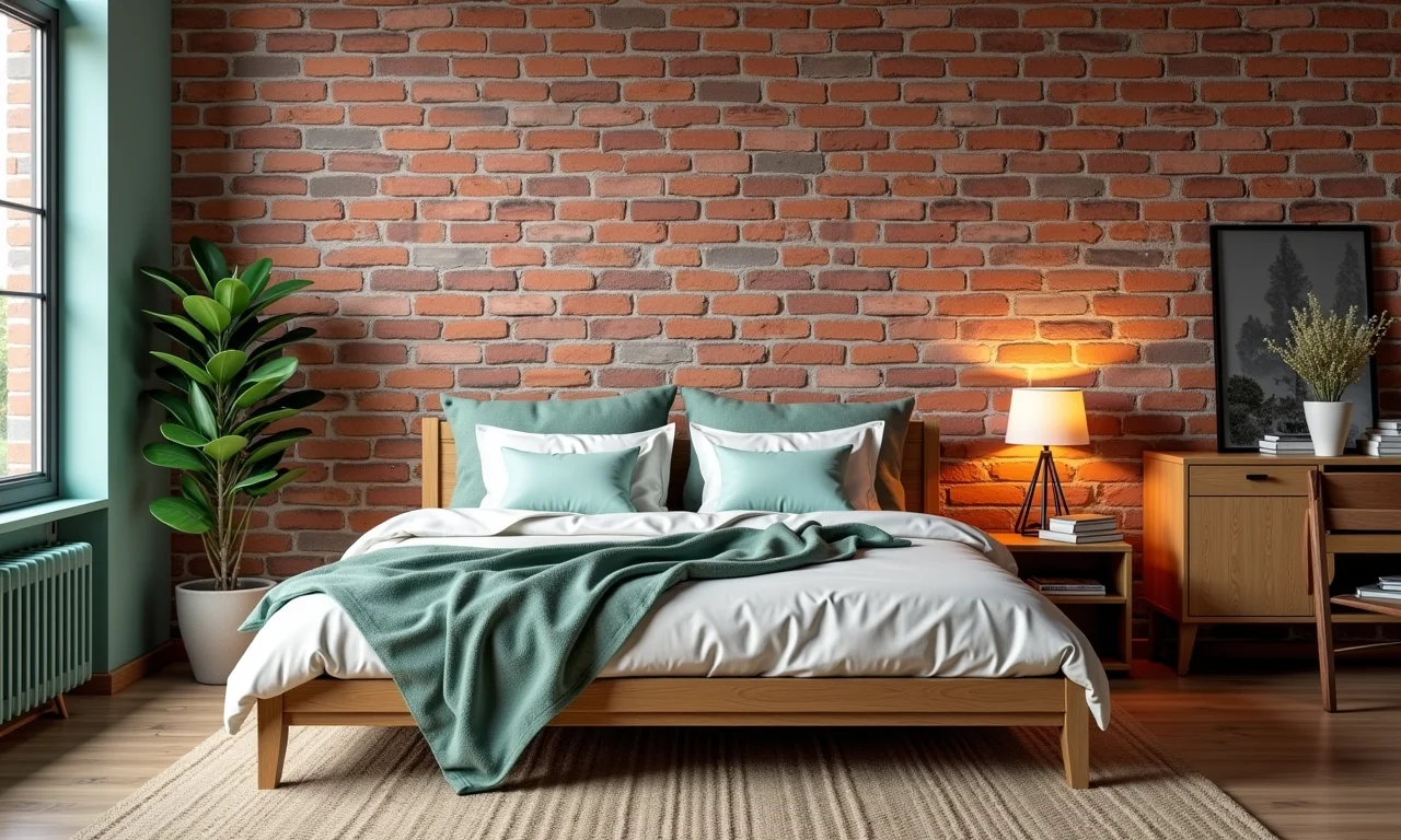 Apartamento com adesivos de parede com efeito tijolinho.