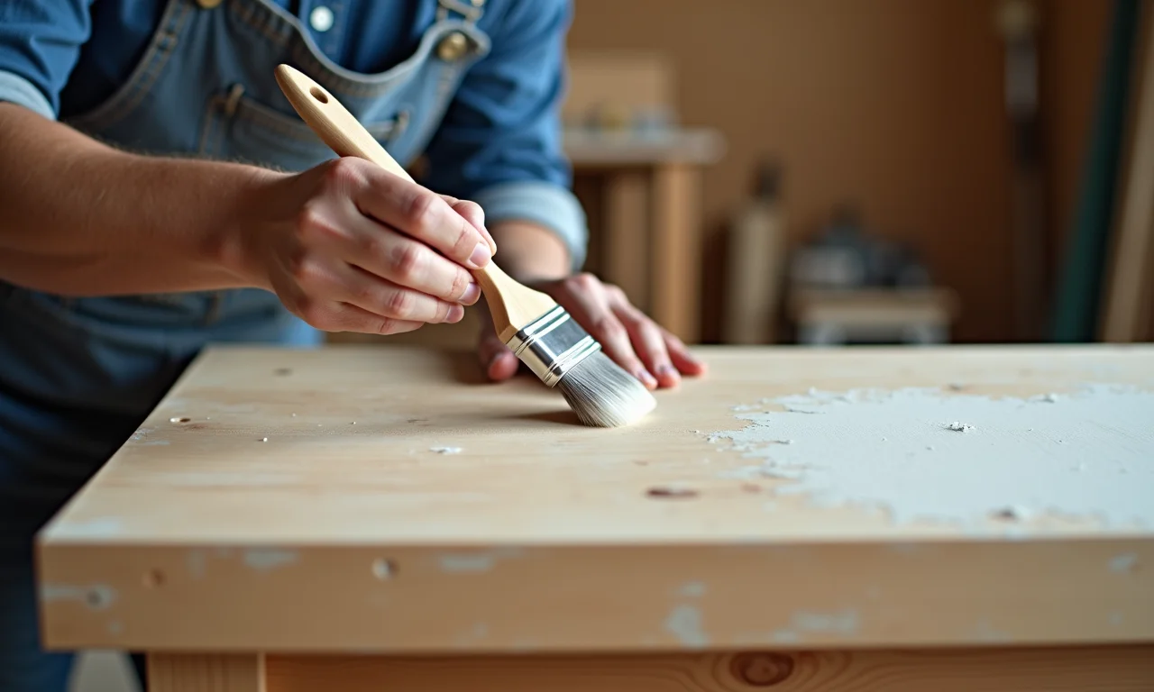 Aplicação da primeira camada de tinta na pátina.