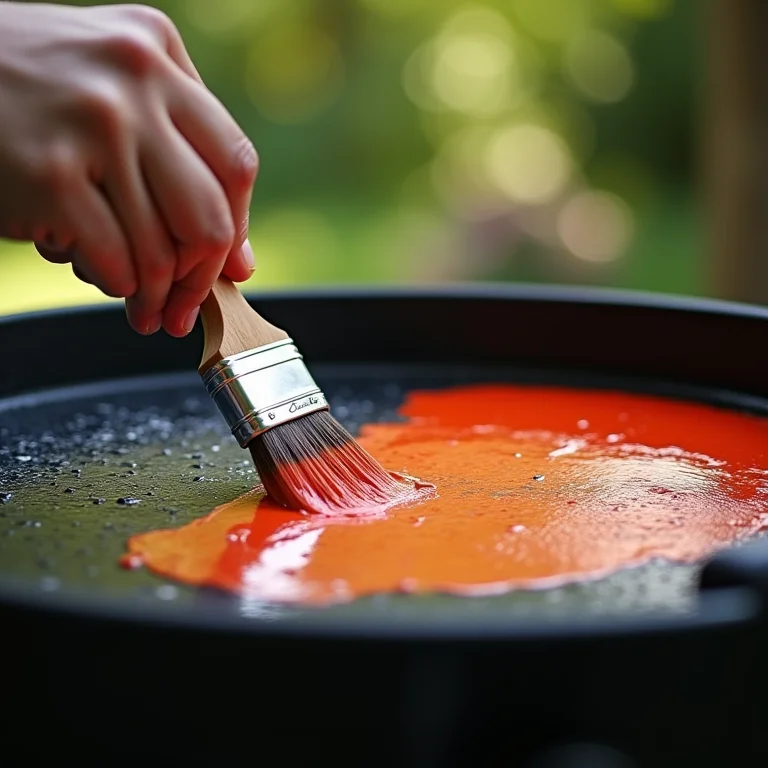 Aplicação da tinta na churrasqueira com pincel, mostrando cobertura uniforme.