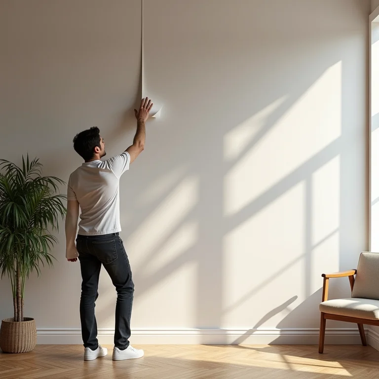 Aplicação fácil de papel de parede autoadesivo com ilusão de ótica.