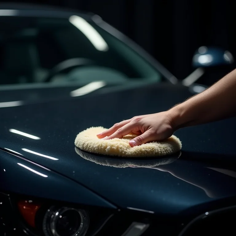 Aplicando cera automotiva em capô de carro