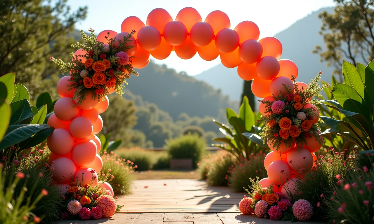Arco de balões com flores naturais.