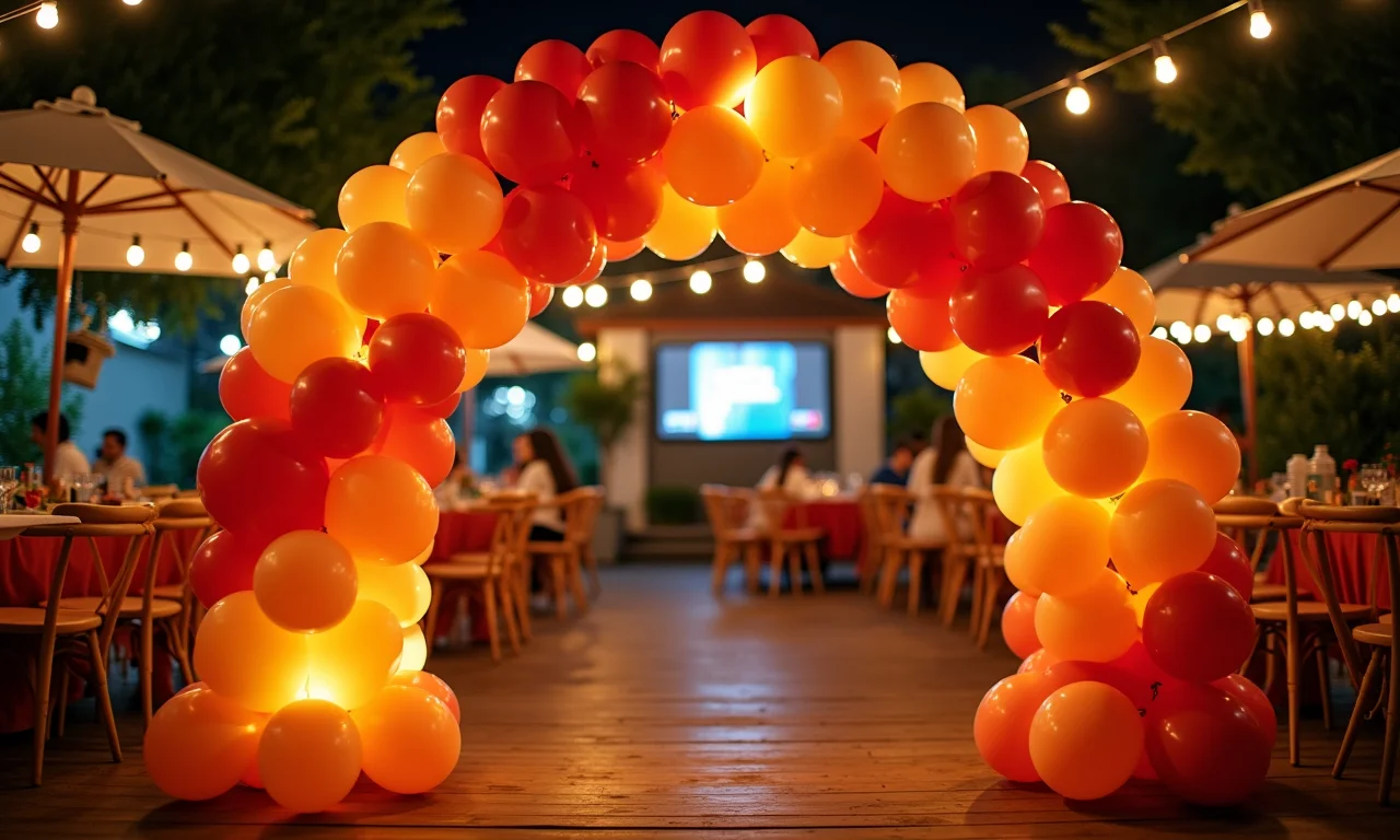 Arco de balões desconstruído com luzes.