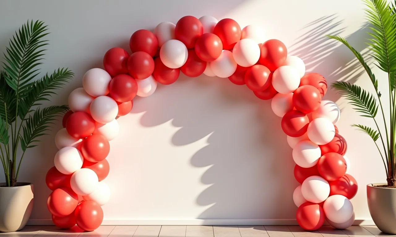 Arco de balões listrado desconstruído.