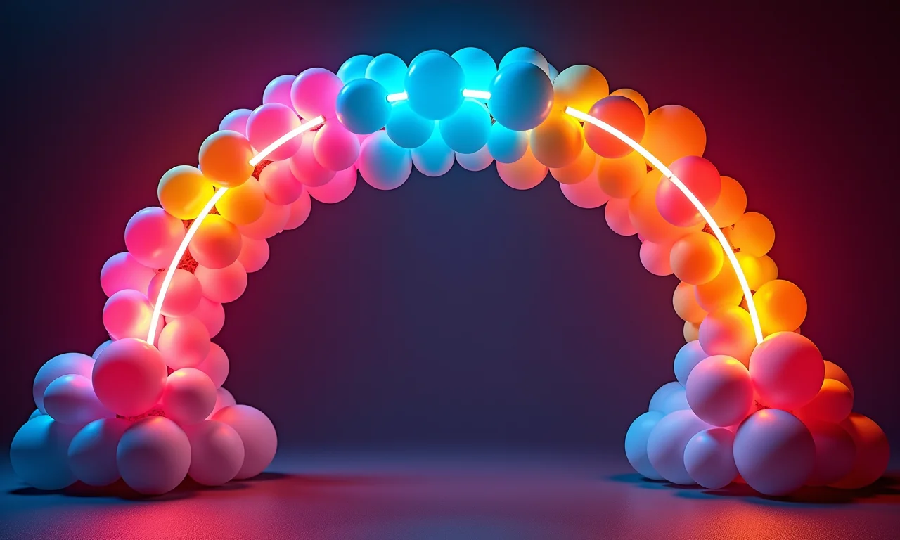 Arco de balões neon desconstruído.