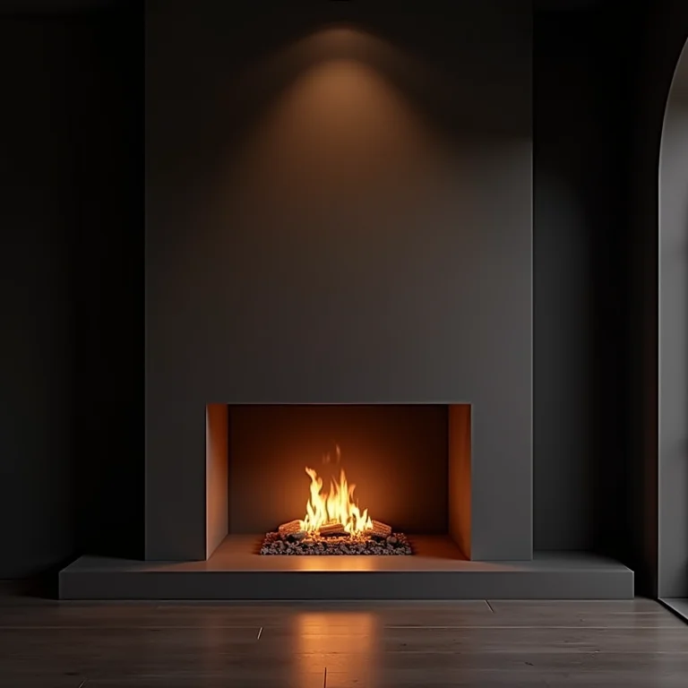 Área da lareira com iluminação inadequada.