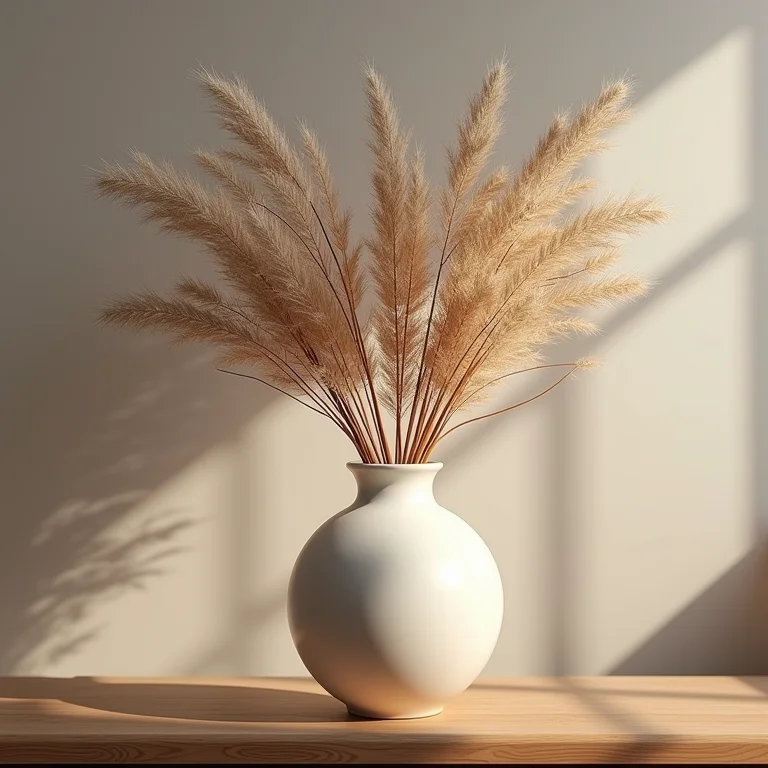 Arranjo de galhos secos em vaso decorativo.