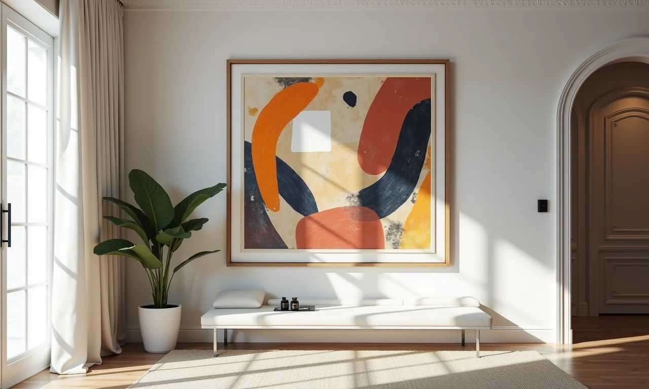 Arte abstrata com molduras elegantes que valorizam a obra.