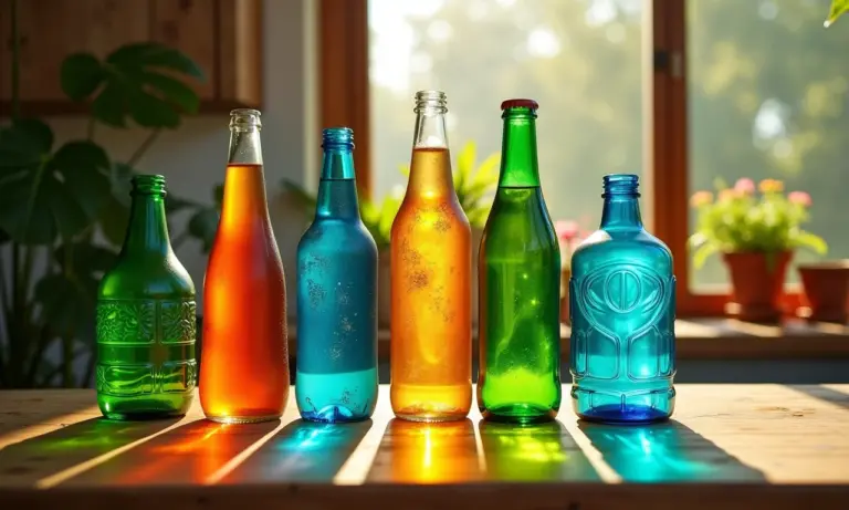 Artesanato colorido feito de garrafas PET recicladas em um ambiente vibrante.