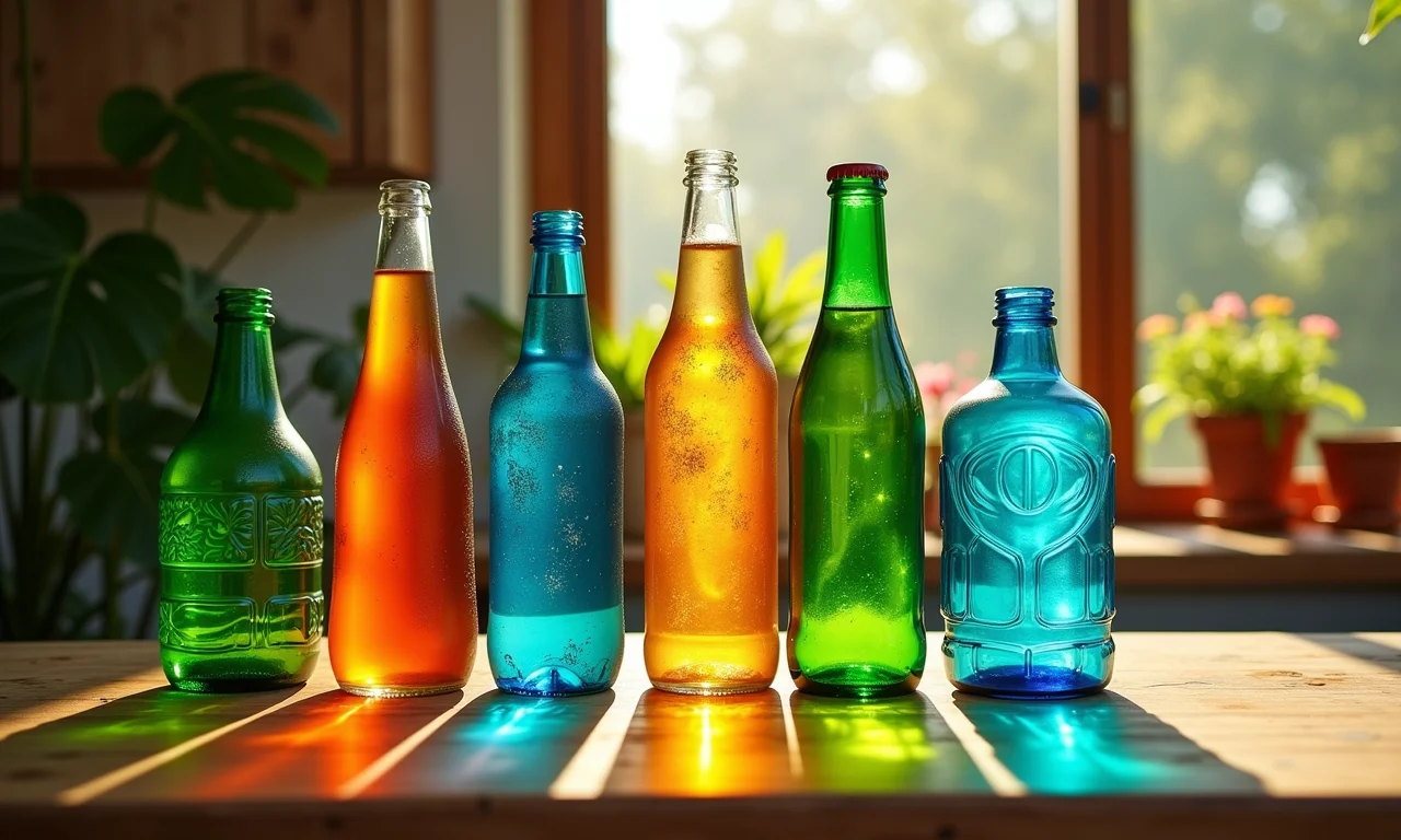 Artesanato colorido feito de garrafas PET recicladas em um ambiente vibrante.