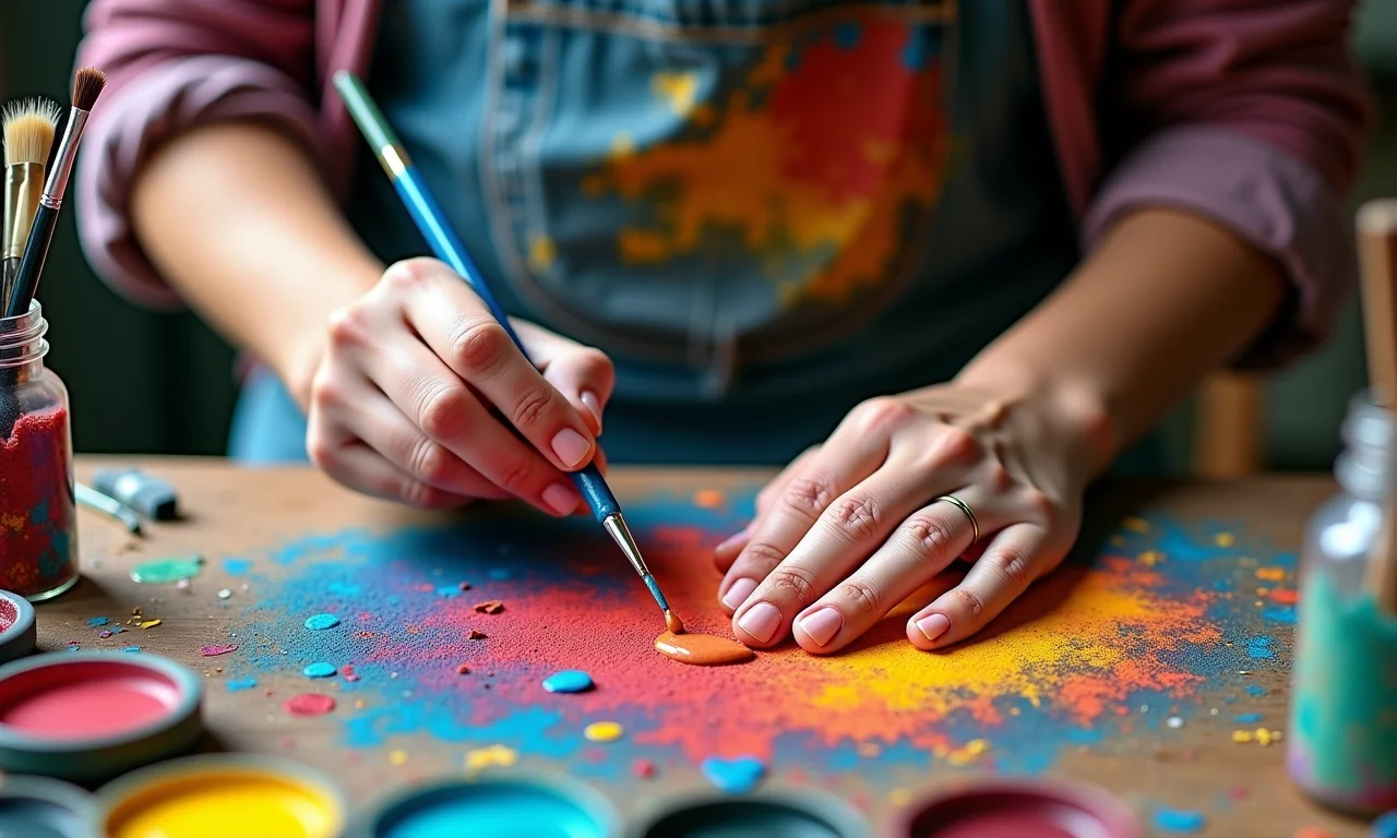 Artesão experimentando com diferentes técnicas de pátina.