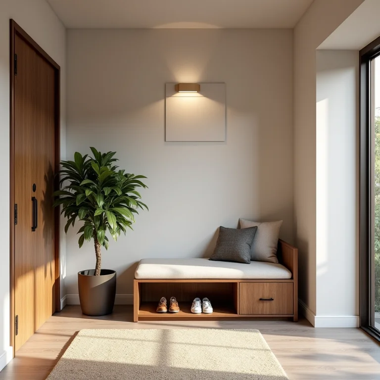 Banco com sapateira no hall de entrada.