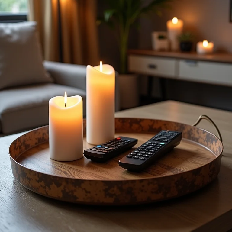 Bandeja grande decorativa usada como mesa de centro