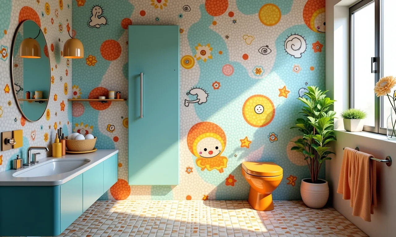 Banheiro infantil temático com pastilhas.