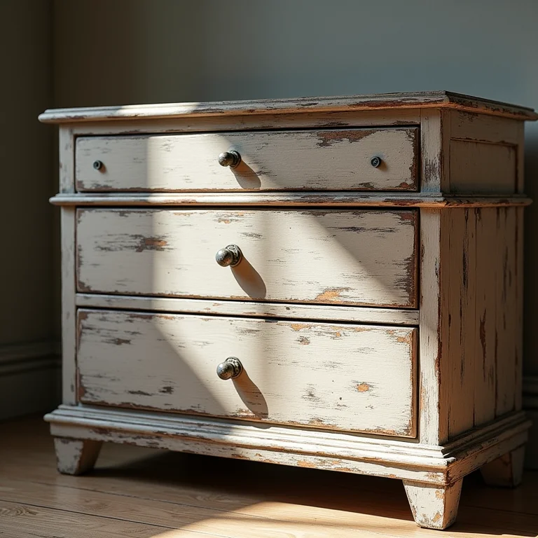 Baú de madeira com acabamento decapê.