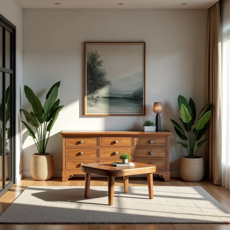 Baú vintage como peça central em sala de estar moderna