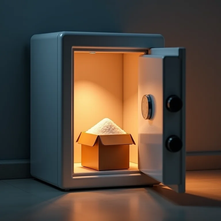 Bicarbonato de sódio dentro de um cofre para neutralizar odores e evitar o mau cheiro.