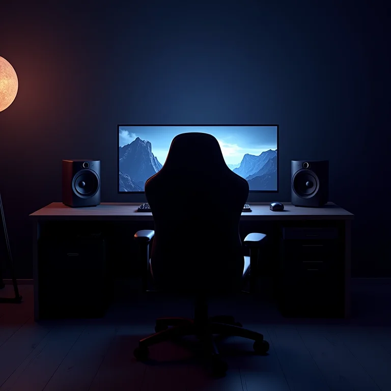 Cadeira desconfortável em frente a um setup gamer