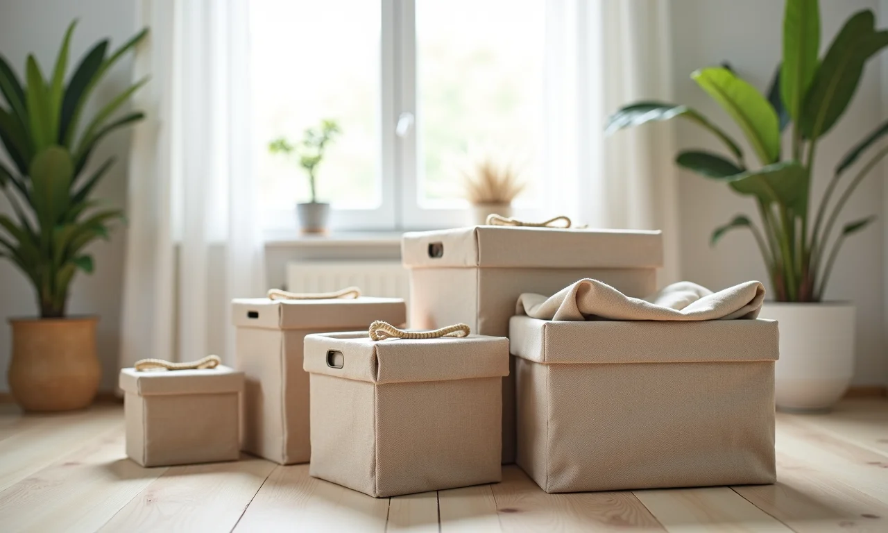 Caixas e objetos revestidos com tecido, organização com estilo.