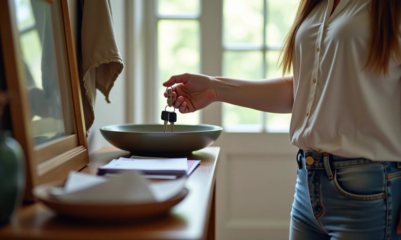 Cantinho para chaves e correspondências no hall de entrada.