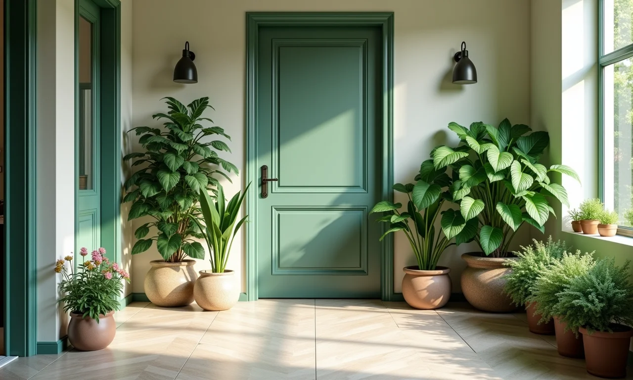 Cantinho verde com plantas na entrada da casa.