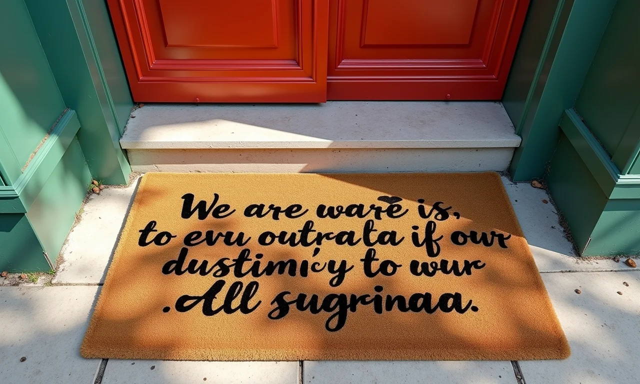 Capacho com frase inspiradora em caligrafia elegante.