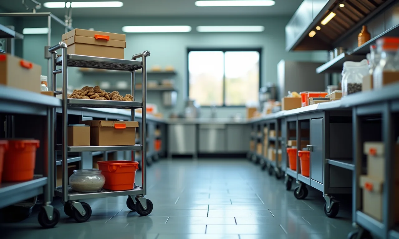 Carrinhos organizadores em cozinha industrial