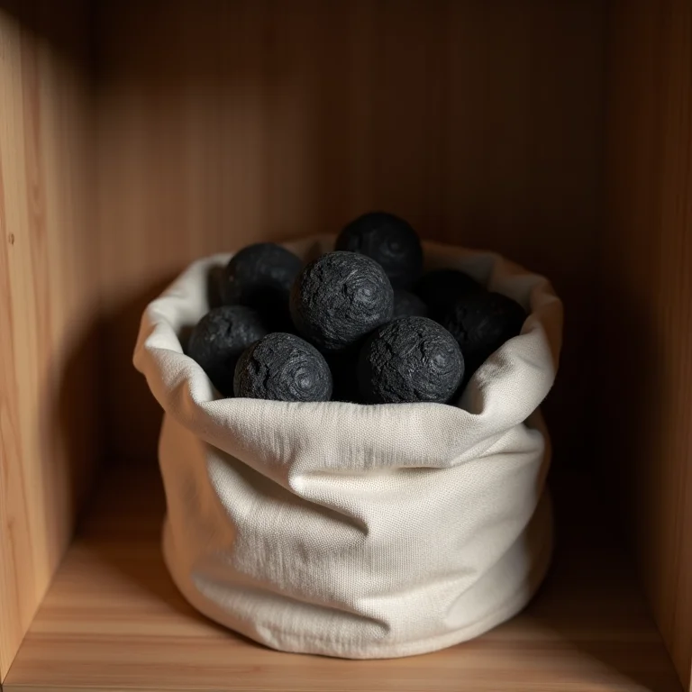 Carvão vegetal purificando ar de guarda-roupa.