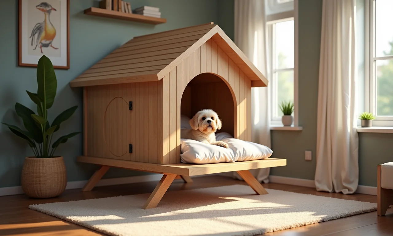 Casinha de cachorro com cama suspensa para relaxar.