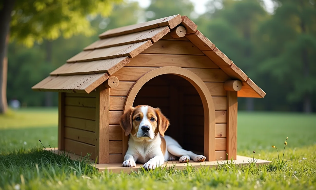Casinha de cachorro feita com materiais reaproveitados.