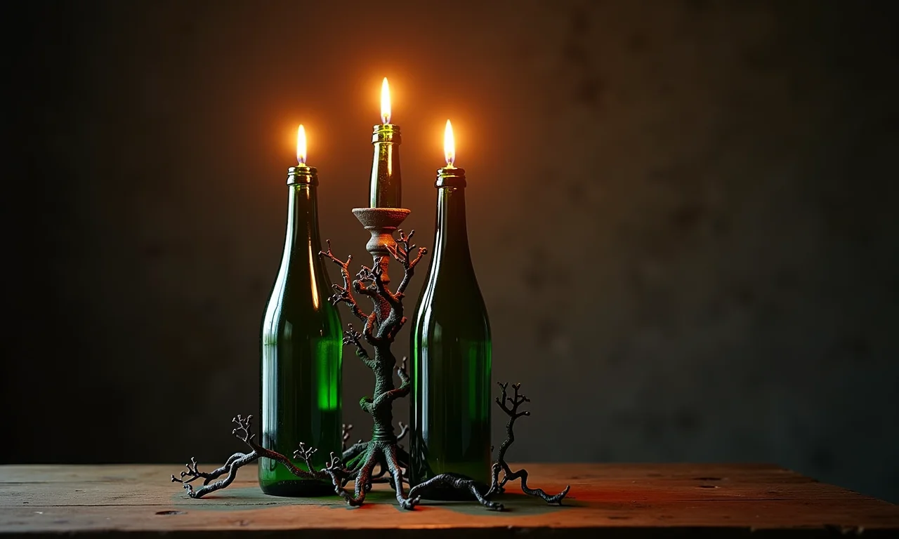 Castiçais macabros feitos com materiais reciclados.