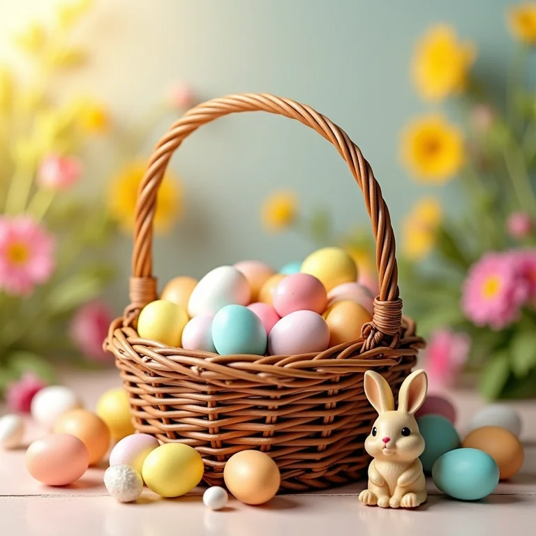 Cestinhas de Páscoa decoradas com ovos e doces