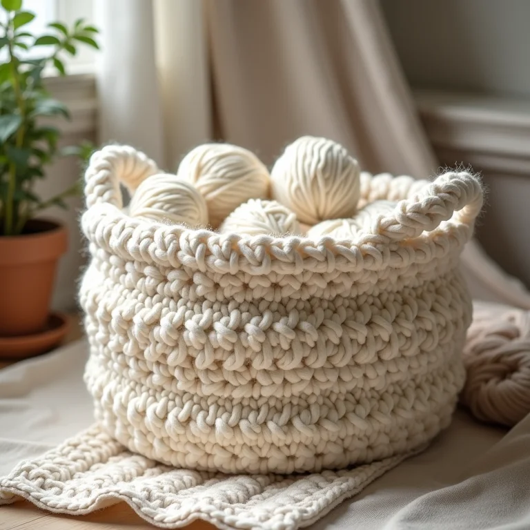 Cesto de crochê ou tricô para mantas.