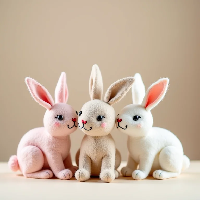 Coelhinhos de feltro artesanais para decoração de Páscoa