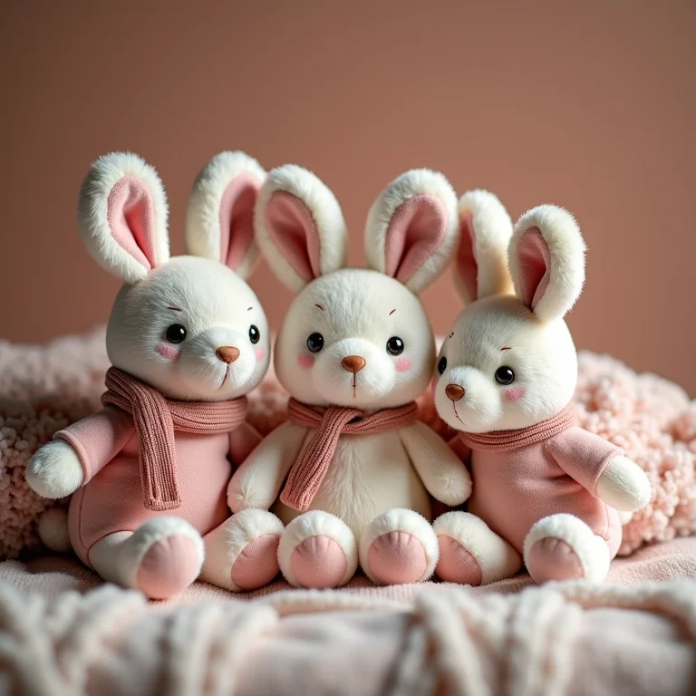 Coelhos de pelúcia da Pelúcia Mania em manta aconchegante