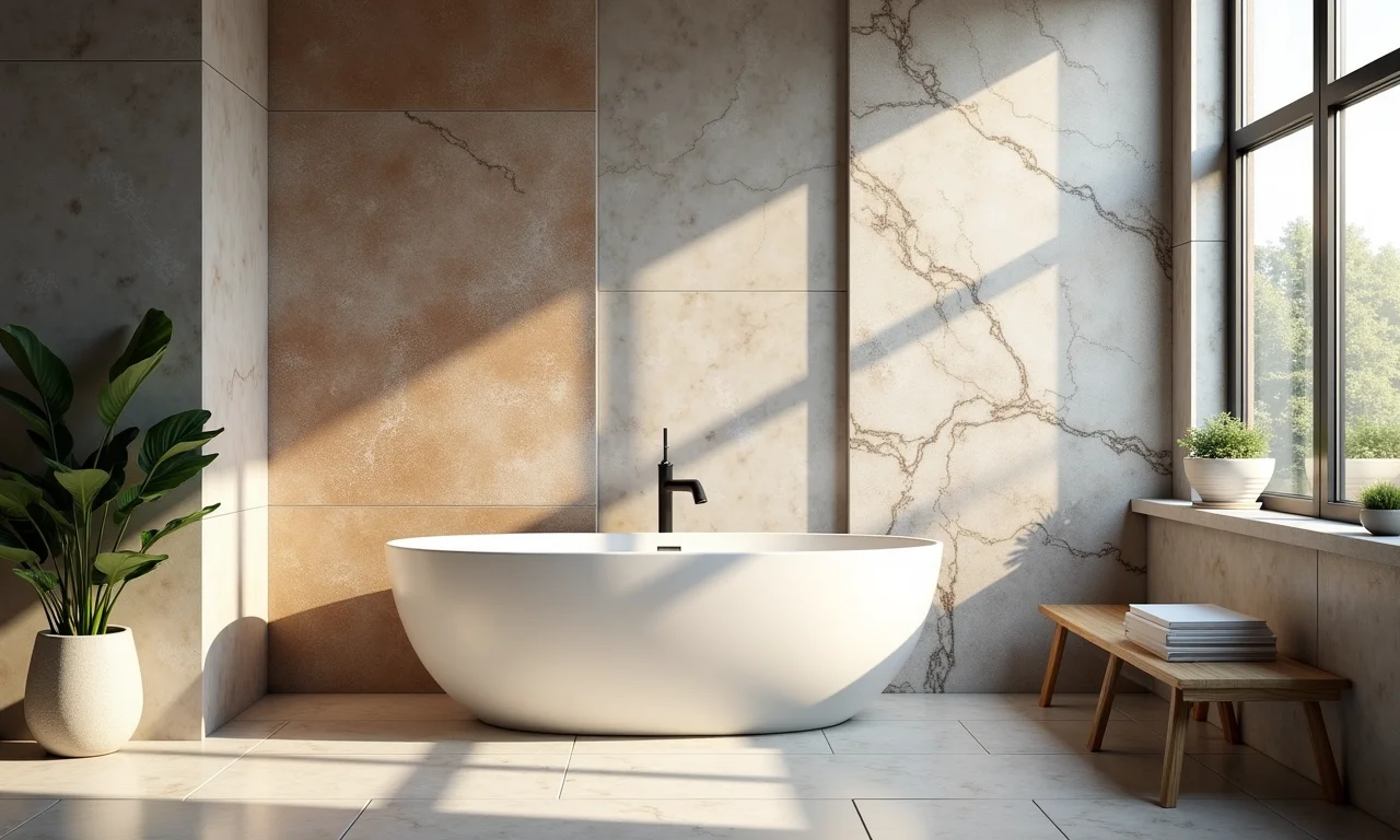 Combinação de pastilhas com outros revestimentos no banheiro.