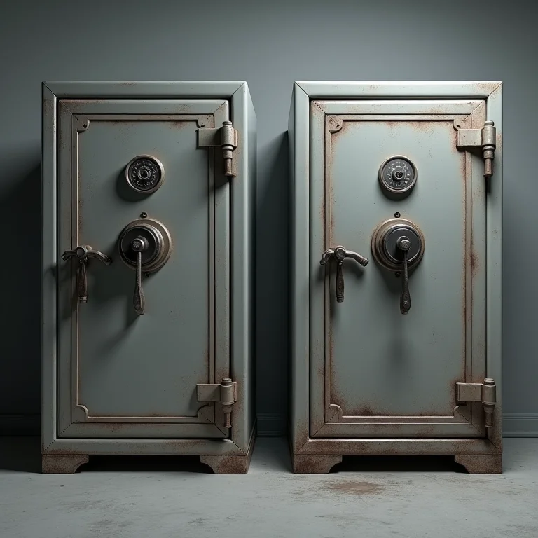Comparativo de um cofre limpo e bem conservado versus um cofre empoeirado e negligenciado.