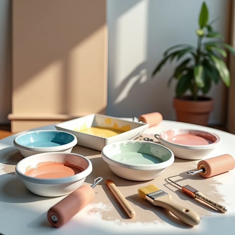 Conjunto de ferramentas para pintura: pincéis, rolos e bandejas