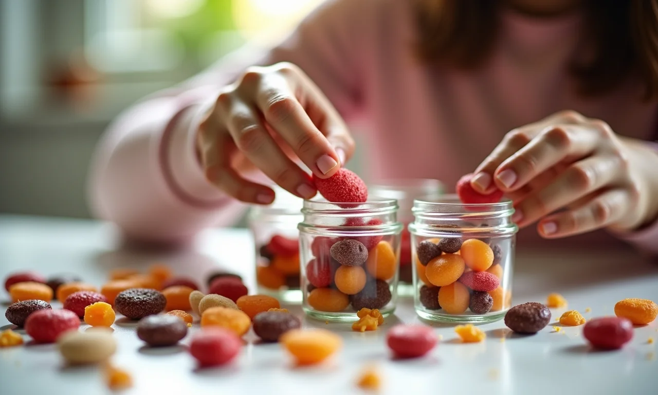 Contagem de mini doces para lembrancinhas.