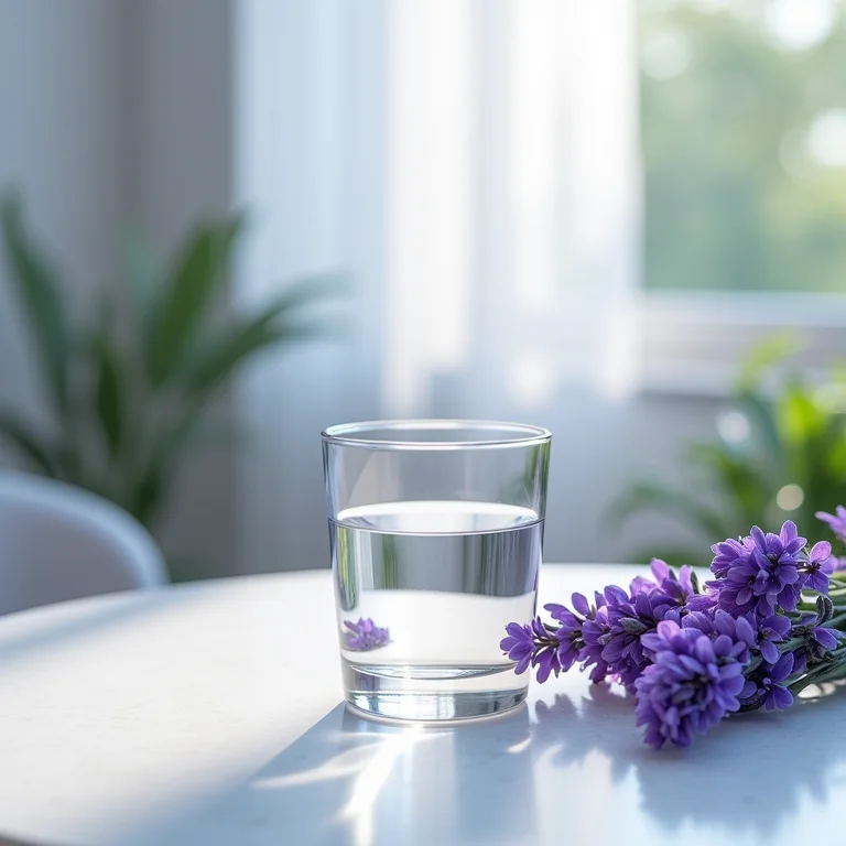Copo de água e lavanda para acalmar um debate acalorado.