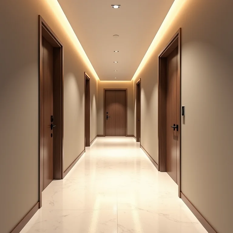 Corredor com a largura ideal para circulação confortável.