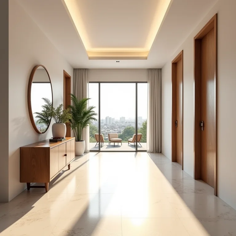 Corredor espaçoso com largura ideal para circulação