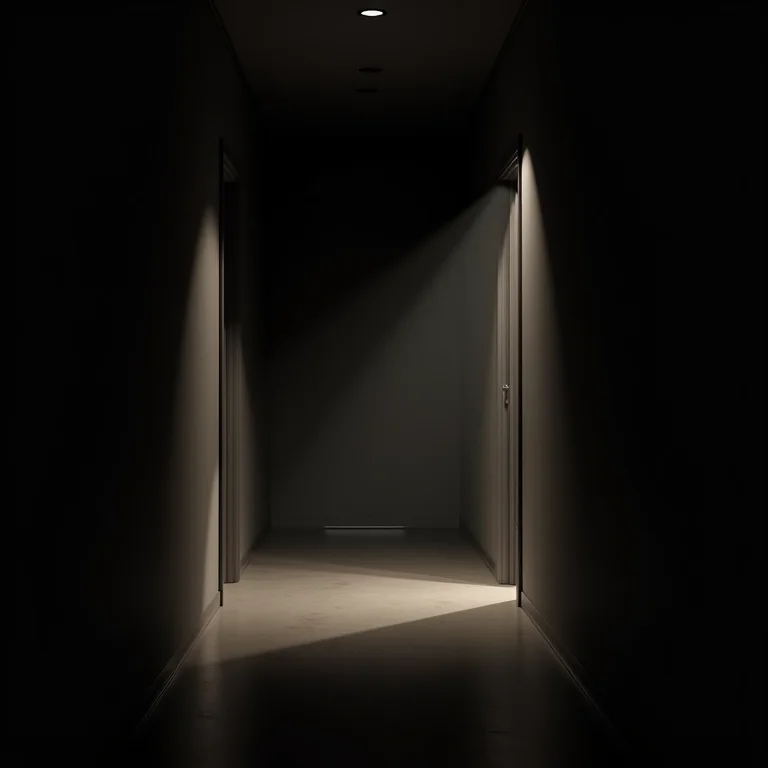 Corredor mal iluminado com iluminação inadequada