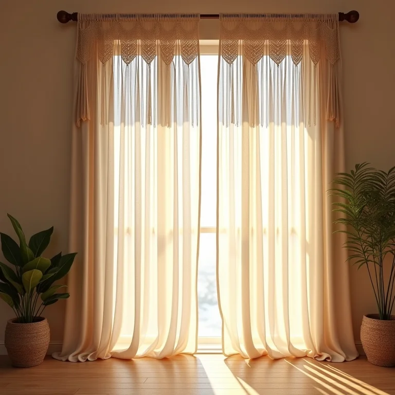 Cortina de macramê em uma janela