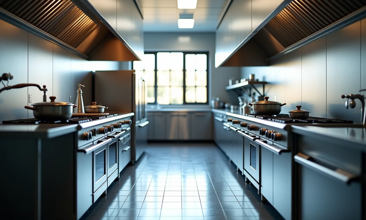 Cozinha industrial limpa e organizada