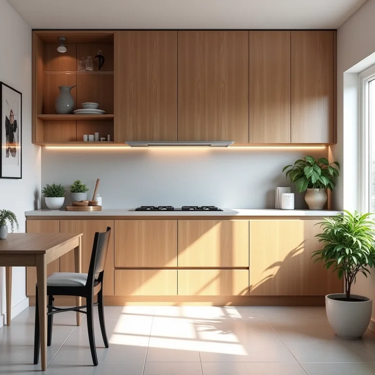 Cozinha pequena com soluções de armazenamento ocultas